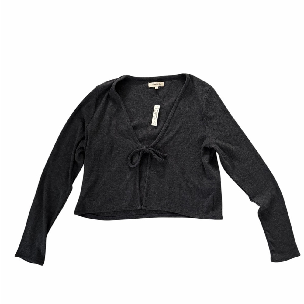 Madewell Grey Tie-Front Cropped Knit Top